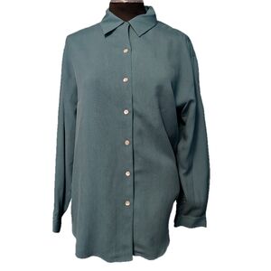 NWT Vintage Talbots Silk Button Down Shirt, Green, Size 10